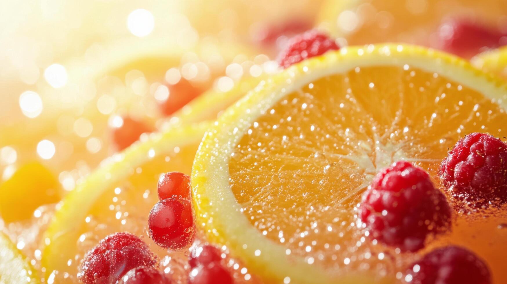 A close up of oranges and raspberries photo