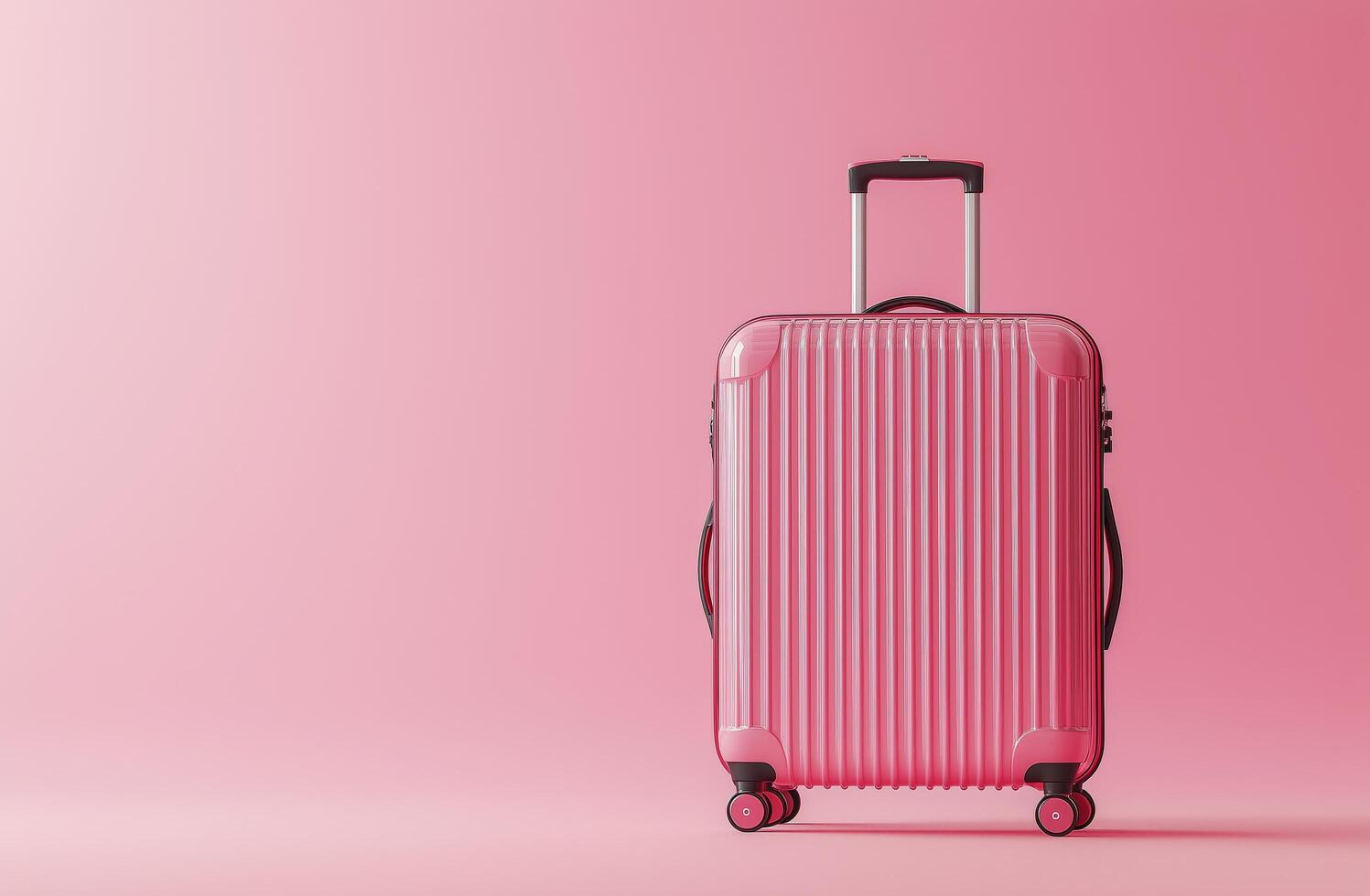 Pink suitcase on a pink background photo