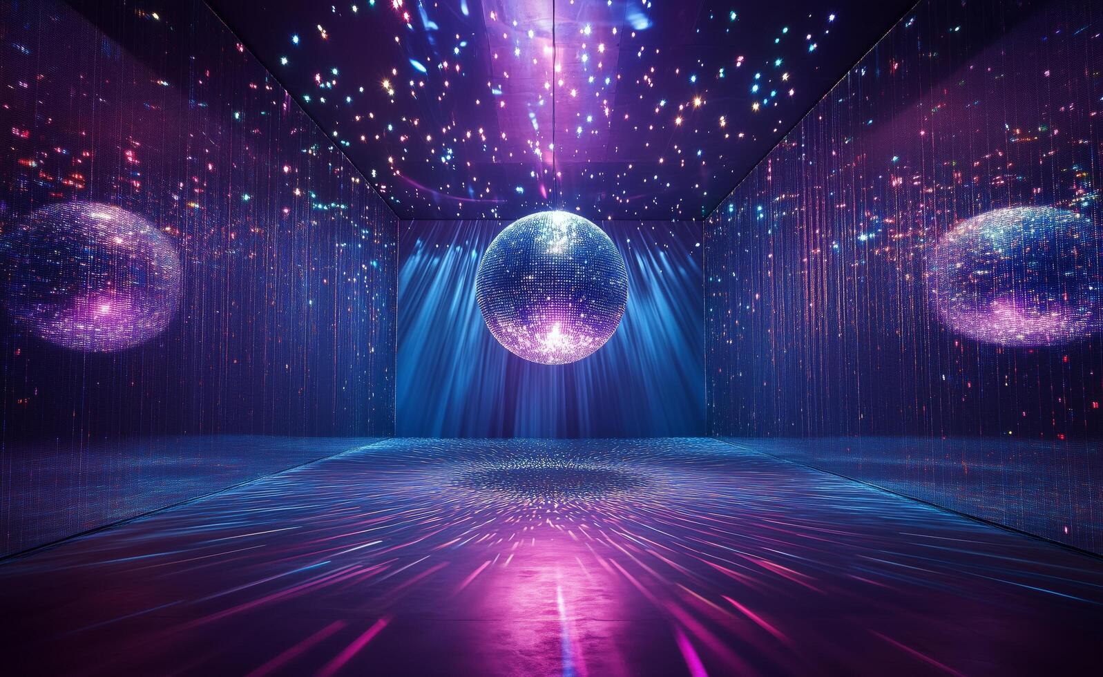 A room with disco balls and lights photo