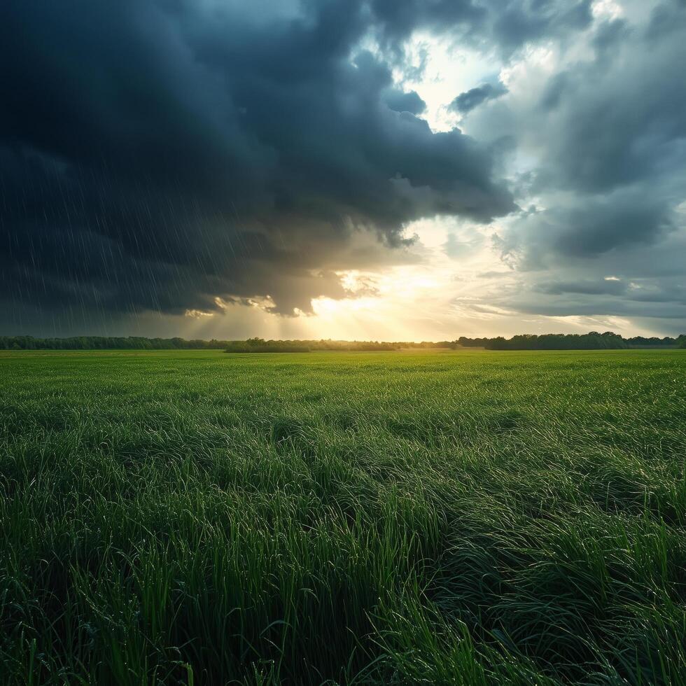 A field with grass and clouds at sunset photo