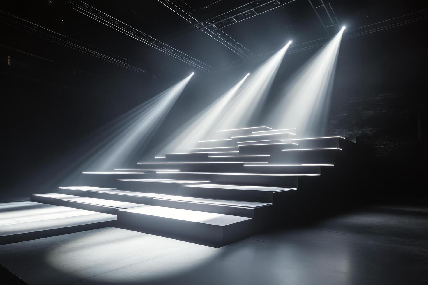 A stage with steps and beams of light photo