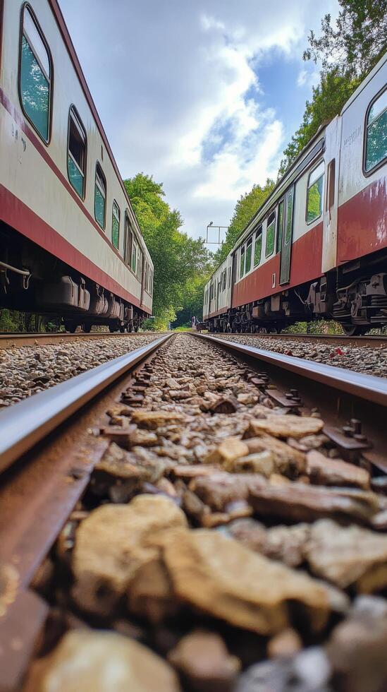 Two trains are on the tracks photo