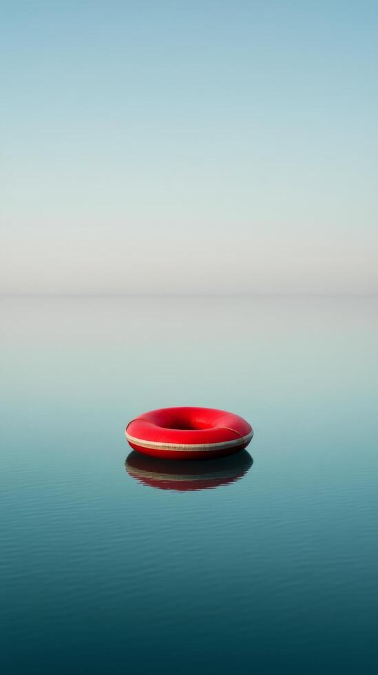 A red life preserver floating in the water photo