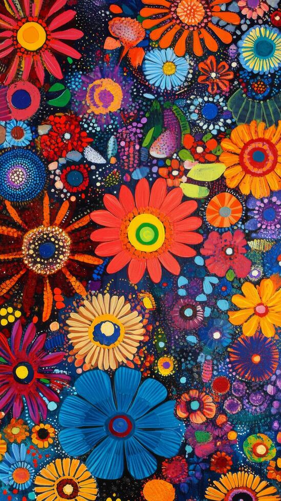 A colorful floral pattern is shown on a black background photo