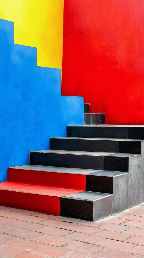 A red, yellow, and blue wall photo
