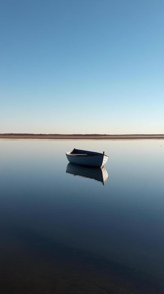 A boat floating in the water on a calm day photo