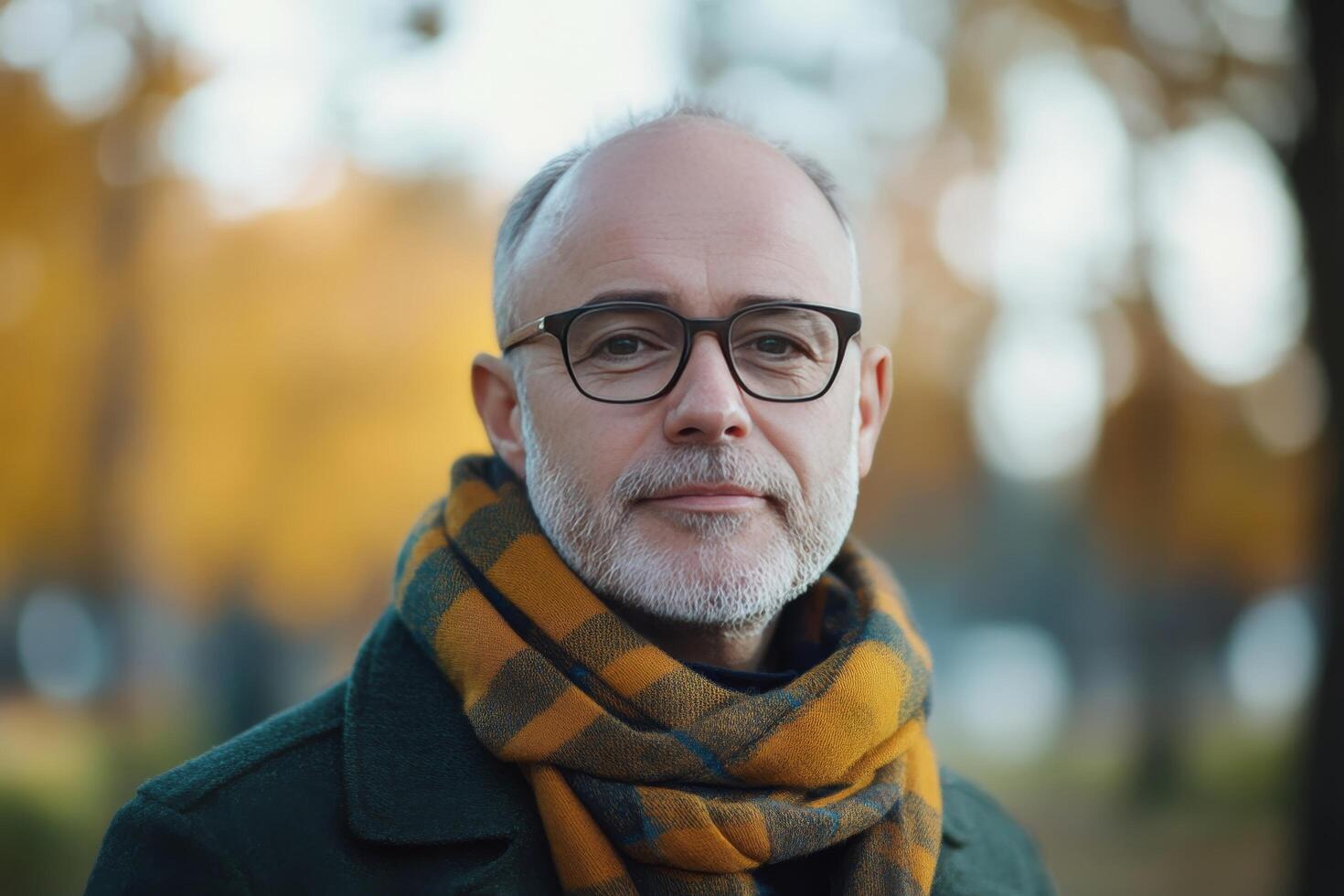 A man with glasses and a scarf in the park photo