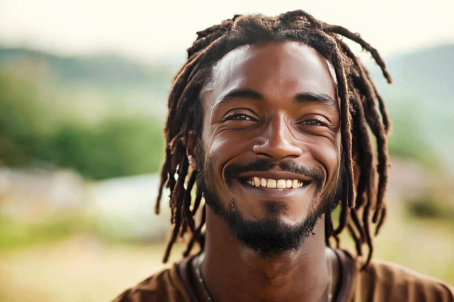 A smiling black man with dreadlocks photo