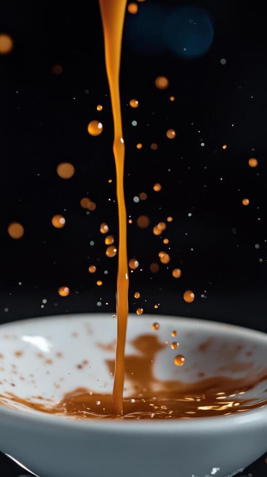 A close up of a cup of coffee being poured into a bowl photo