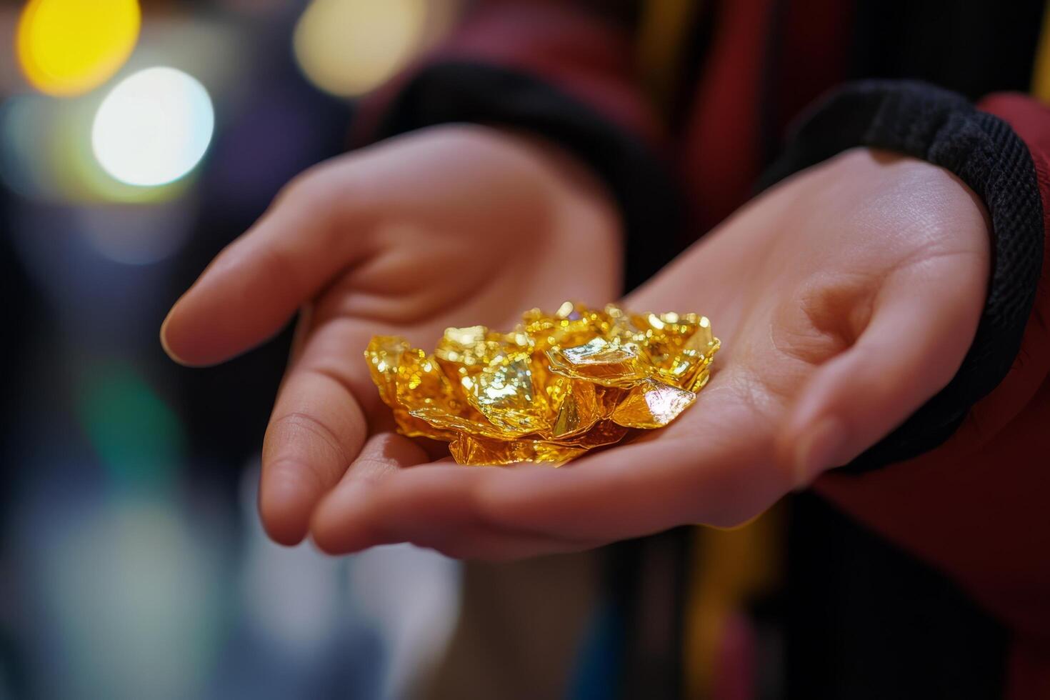 A person holding a handful of gold nuggets photo