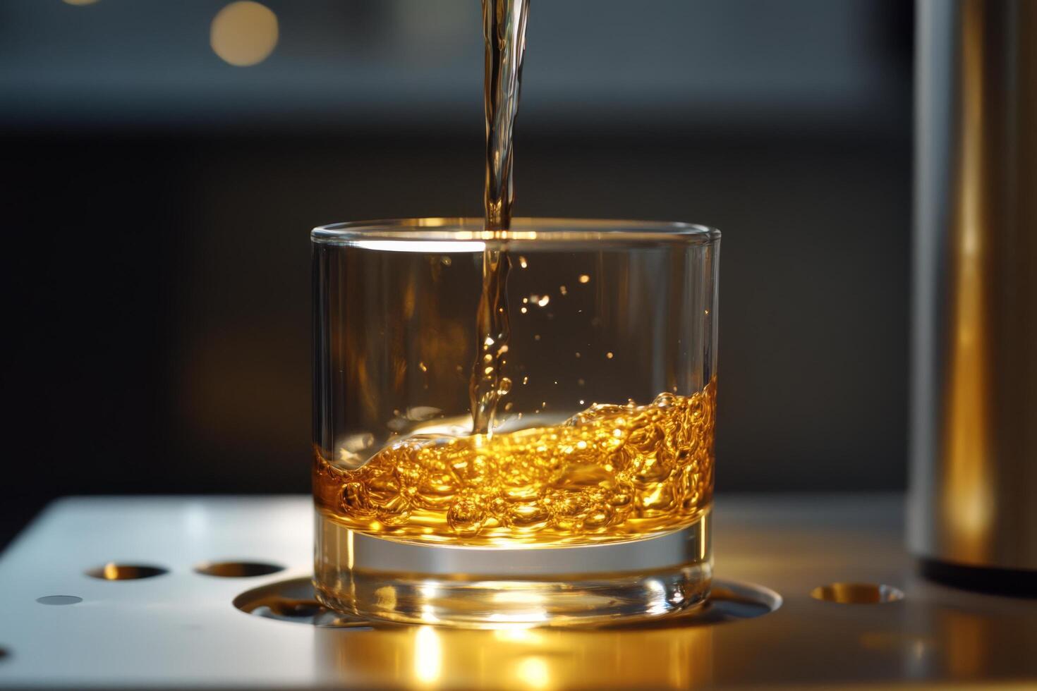 A glass of whiskey being poured into a glass photo