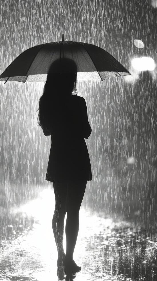 A woman holding an umbrella in the rain photo
