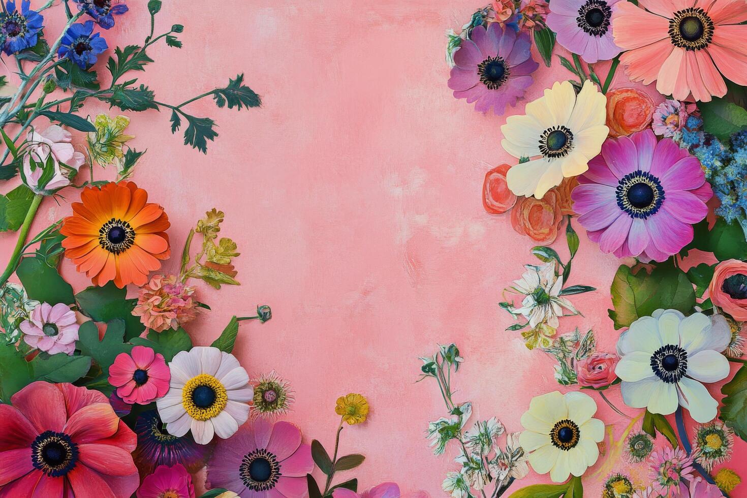 A colorful floral arrangement on a pink background photo