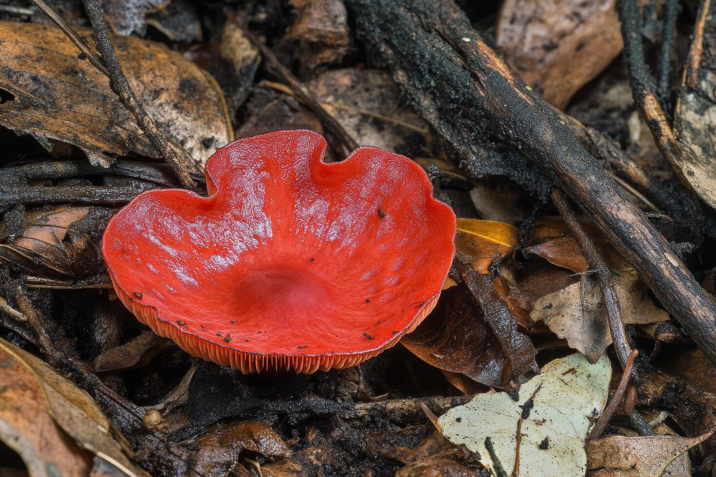 A red mushroom on the ground photo