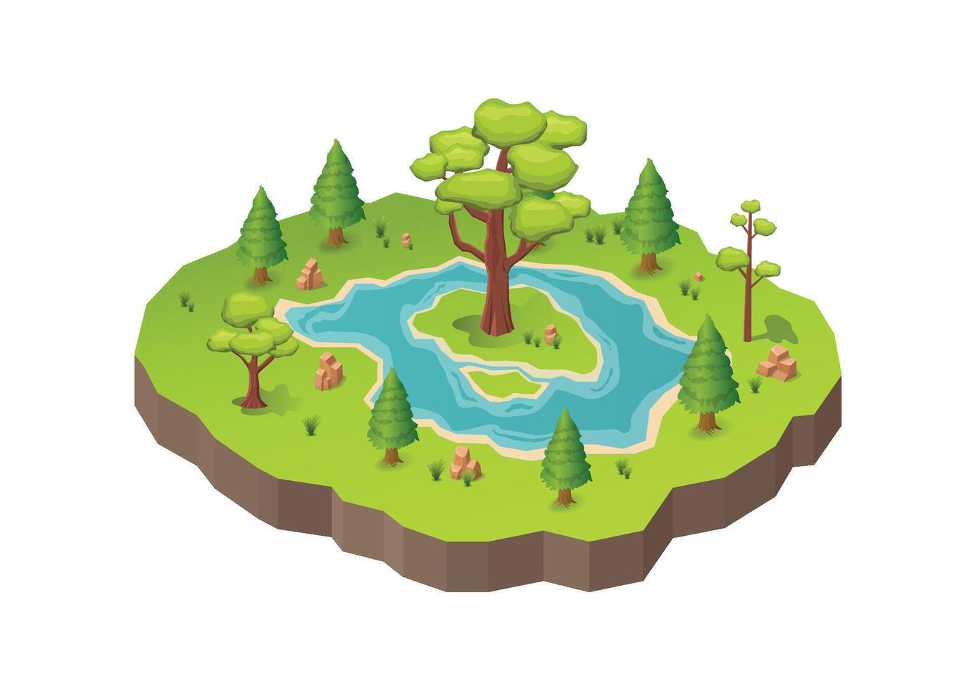 isometric beautiful natural island with lake vector
