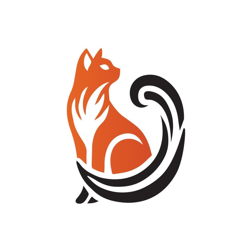 Orange Minimalistic Abstract Cat Logo Design Illustration vector