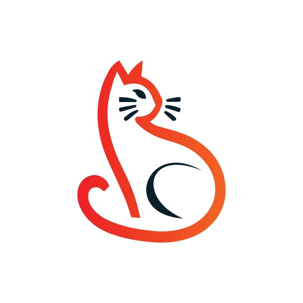 Black Orange Minimalistic Abstract Cat Logo Design Illustration vector