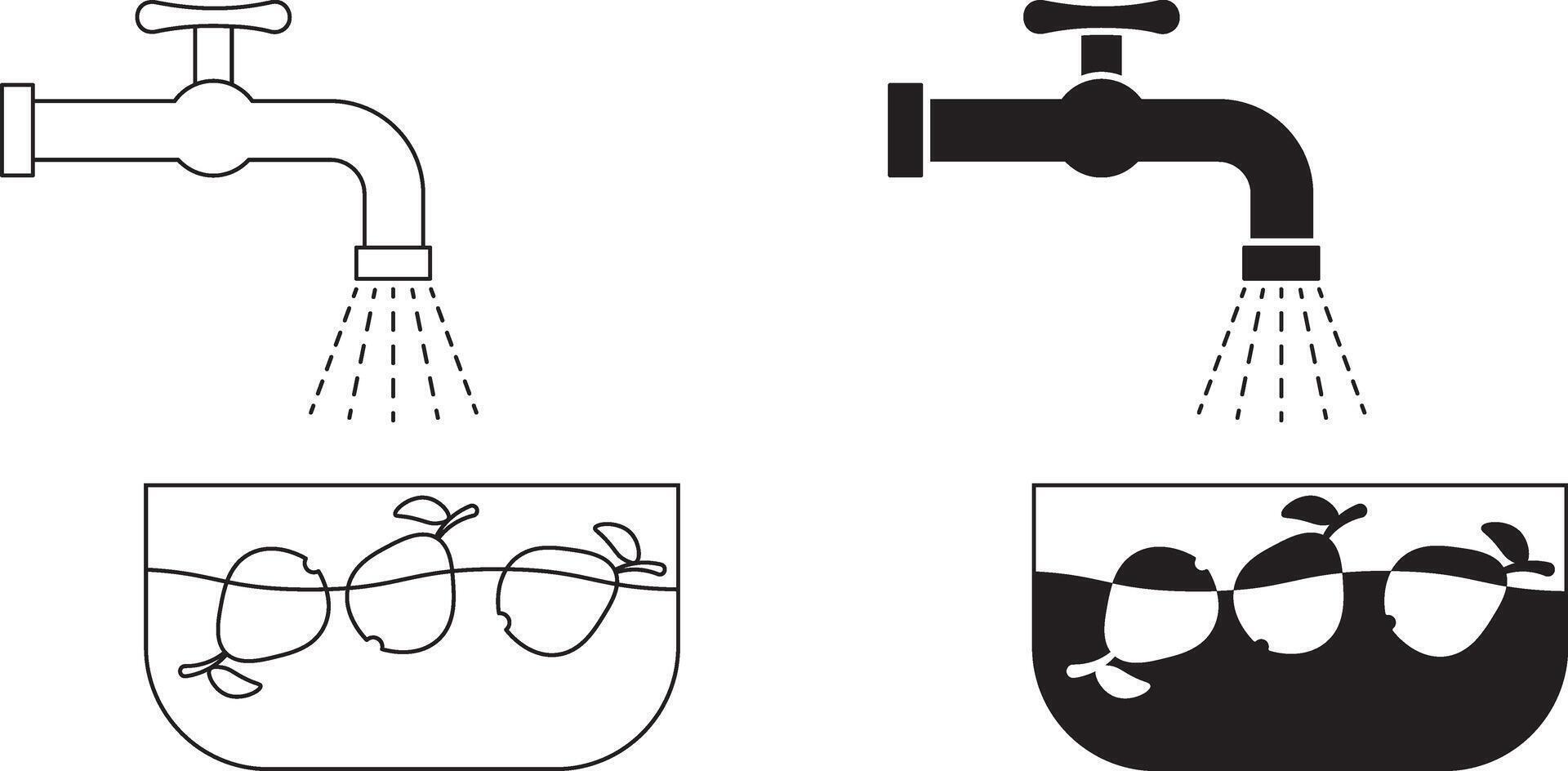 outline silhouette Wash fruits icon set vector