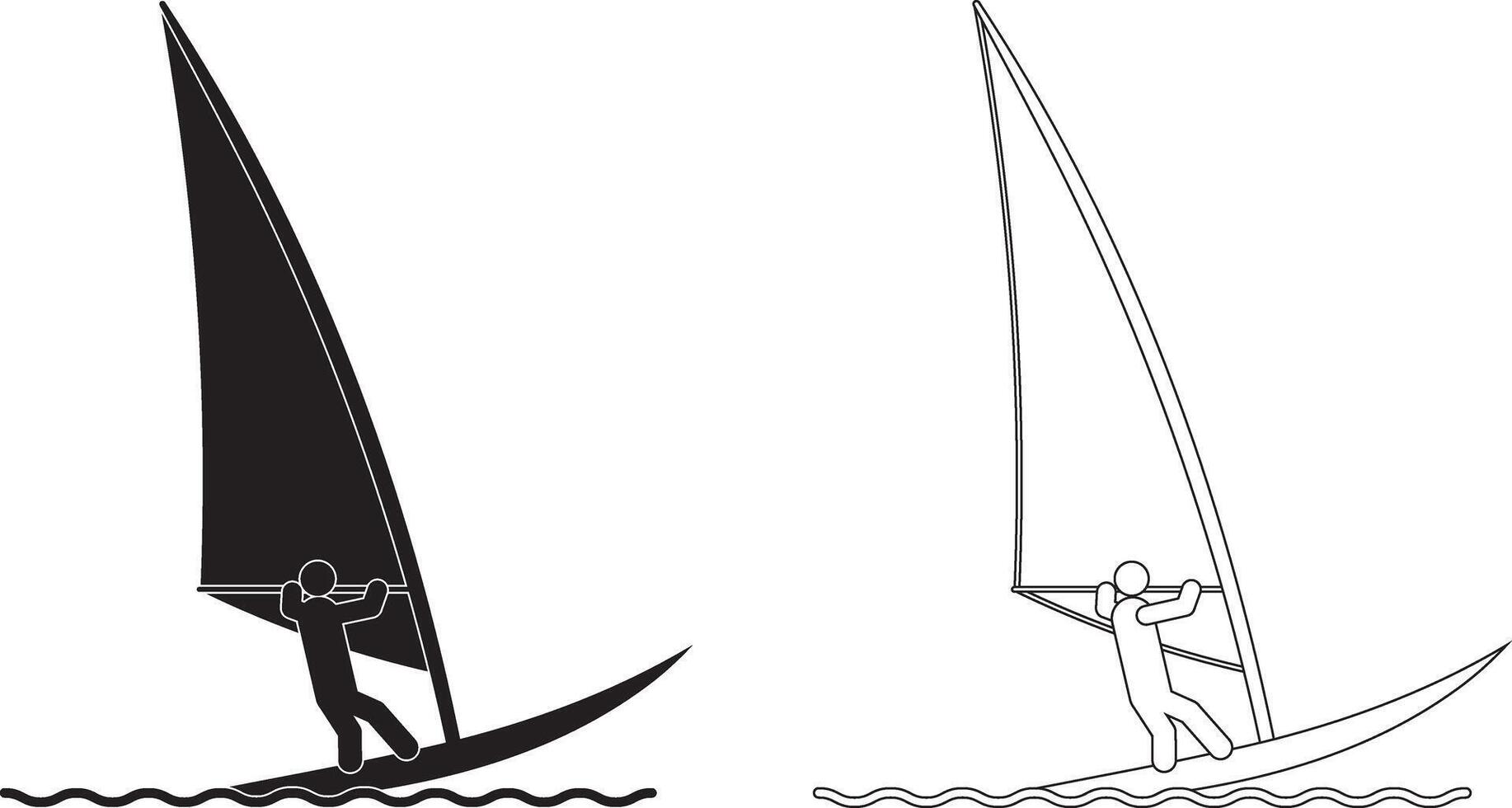 outline silhouette Windsurfing icon set vector