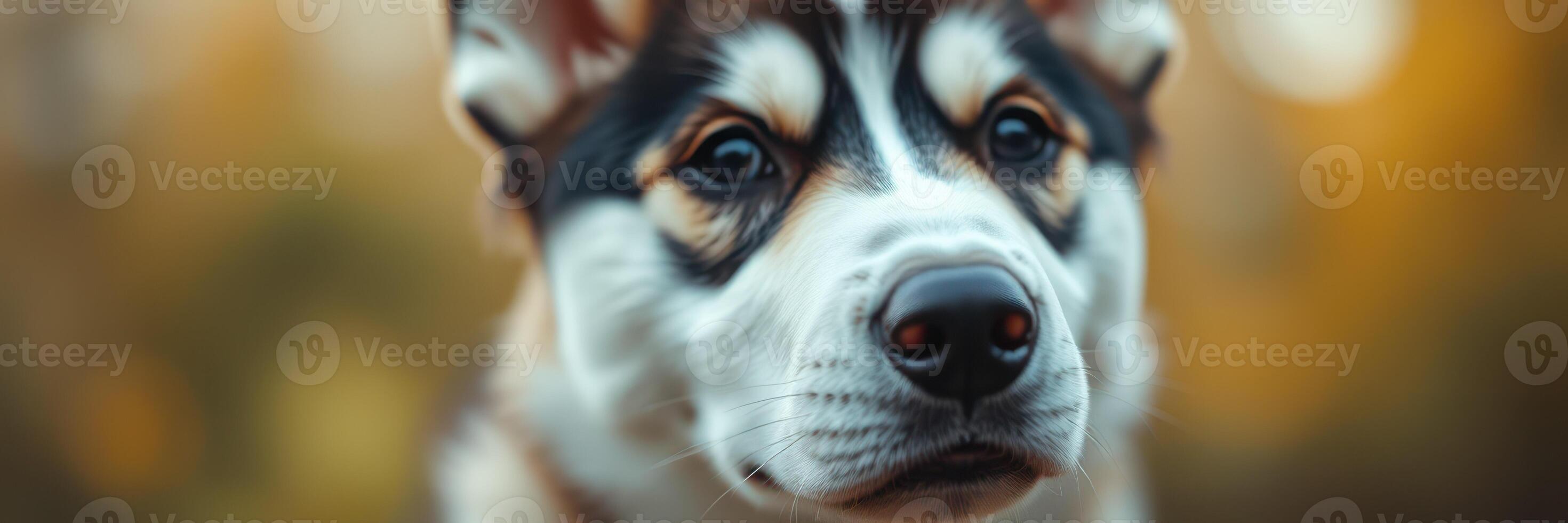 Close-up of a curious husky dog in a natural setting during the golden hour photo