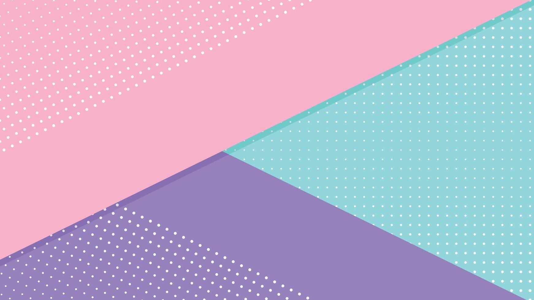 Abstract pastel background with diagonal shapes in pink, turquoise, and purple. White polka dots add a playful, modern touch, perfect for creative projects, web design, or marketing. vector