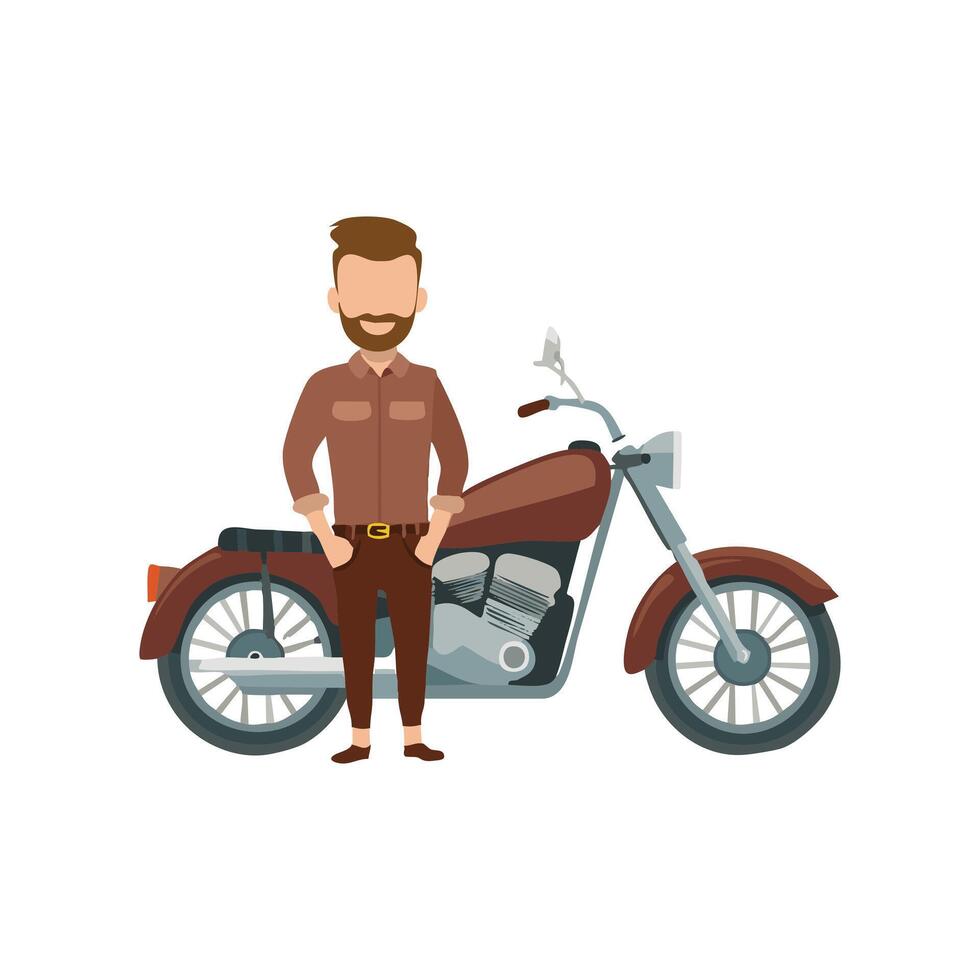 Man With Vintage Motorbike vector