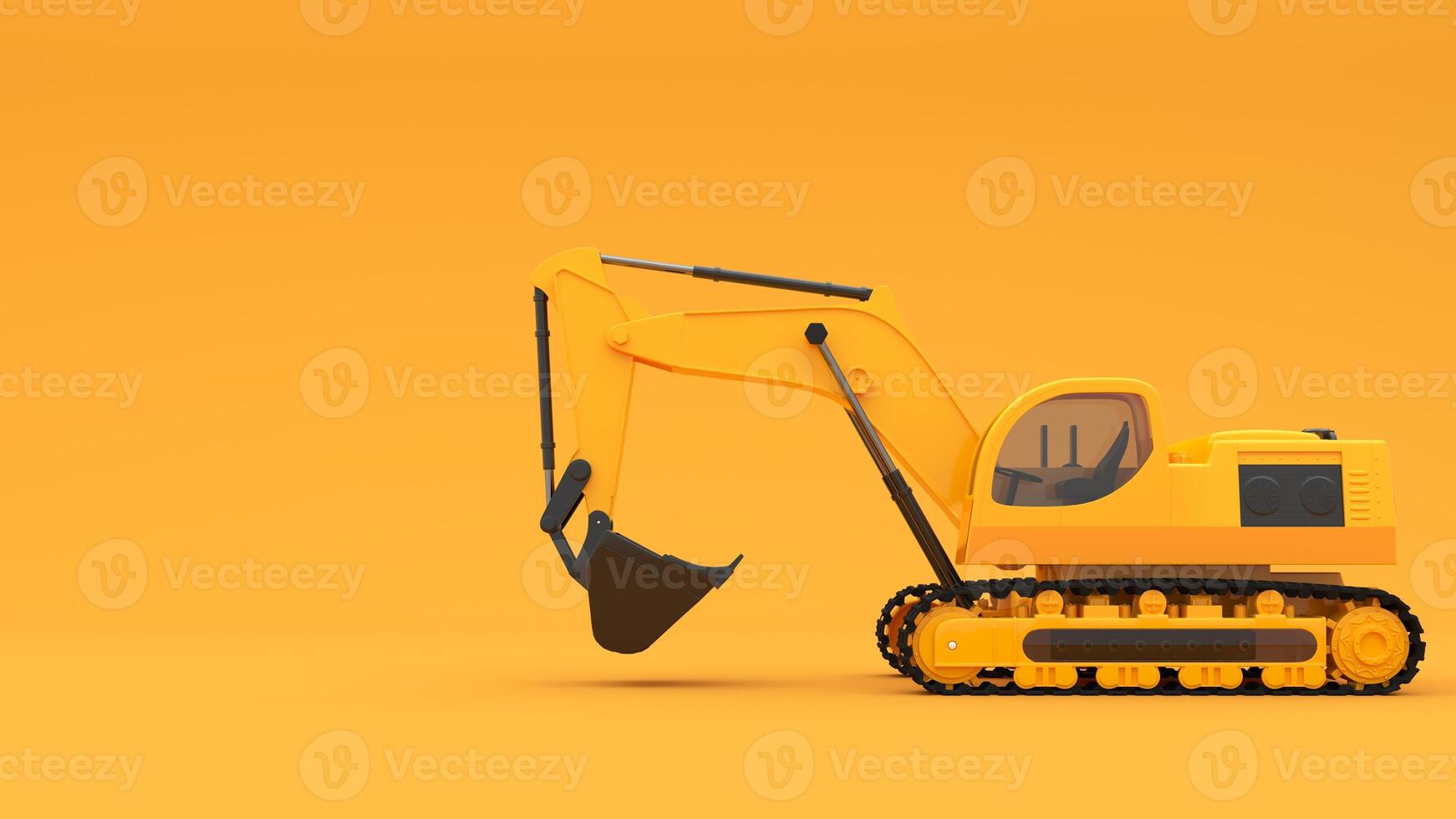 3D render of heavy construction equipment on a construction site with sand. Vivid image with crane and dump truck and excavator for advertising construction works. photo