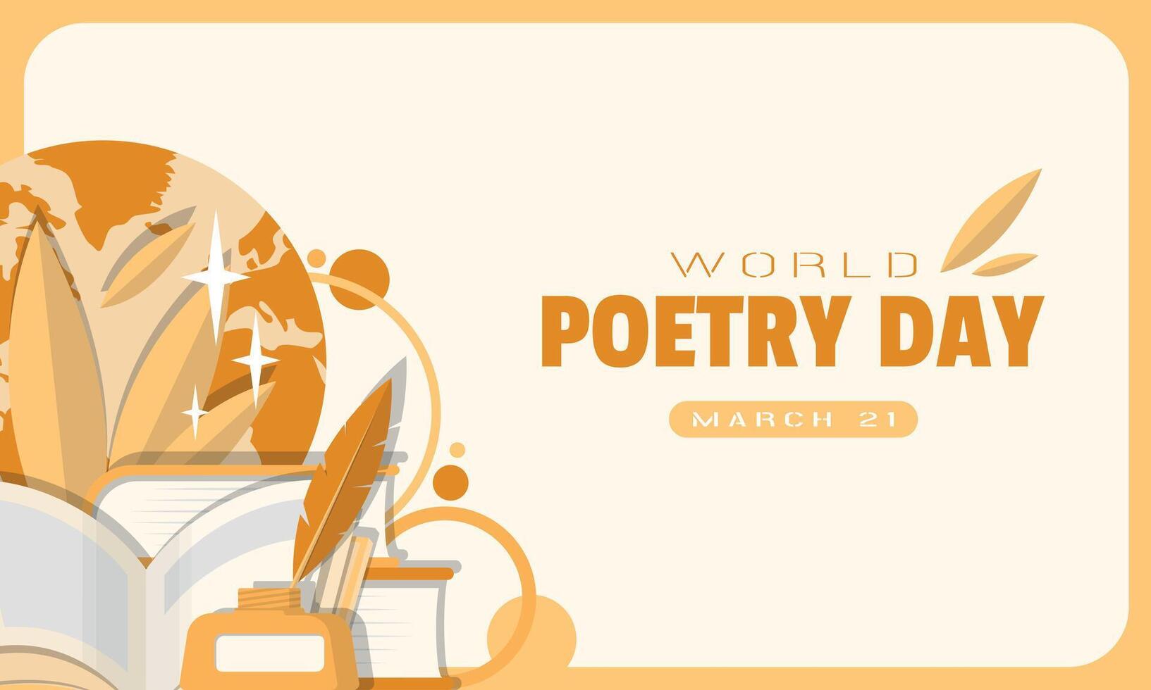 World Poetry Day Poster. Books of poetry written with a quill pen vector
