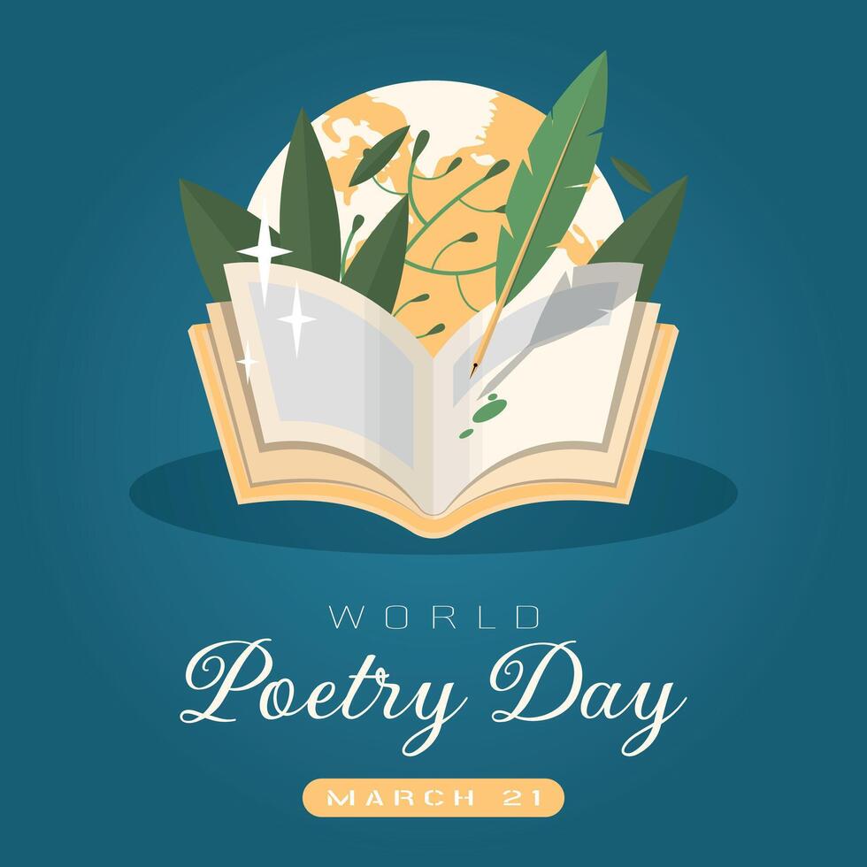 World Poetry Day Poster. Writing poetry with a quill vector
