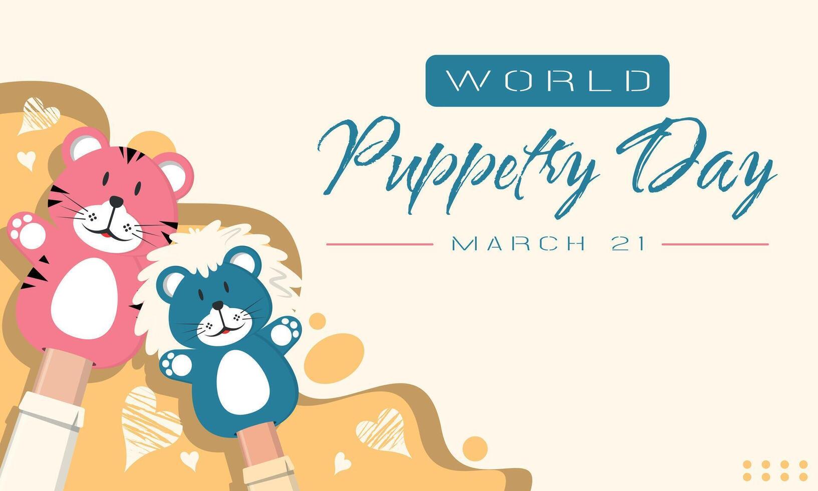 World Puppetry Day Template. Funny wild animal puppet show with copy space area vector