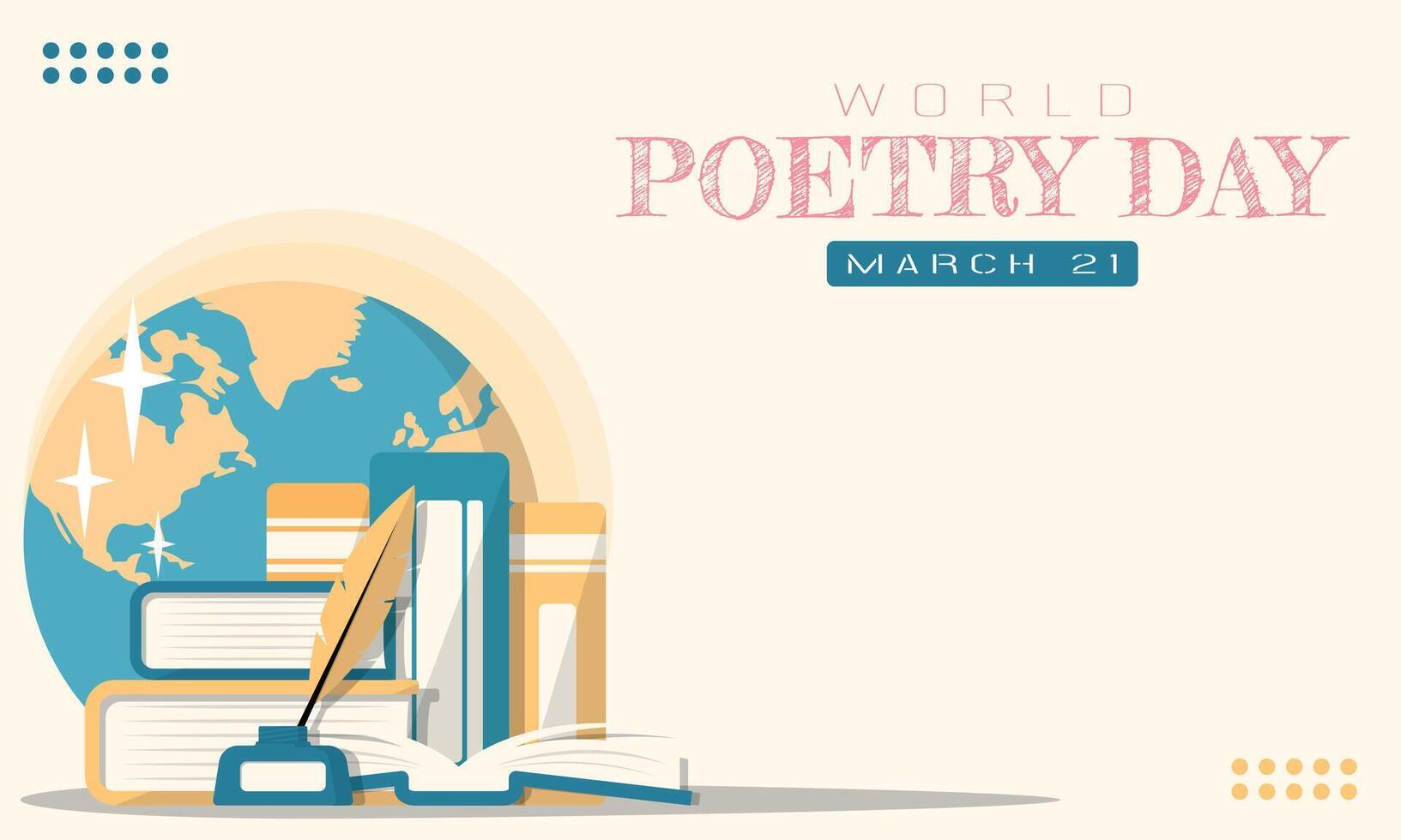 World Poetry Day Template. Stack of poetry books and copy space area vector