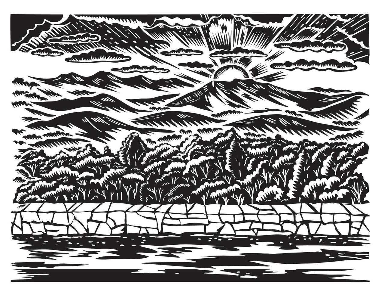 Skyline Drive in Shenandoah National Park Virginia USA Retro Woodcut Art vector