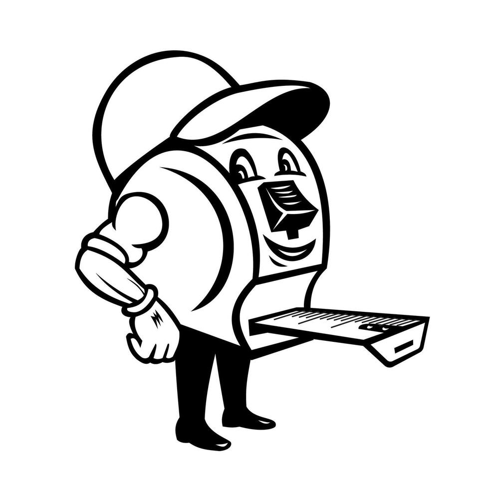 Cartoon Tape Measure Handyman Repairman Wearing Hat Standing Retro vector