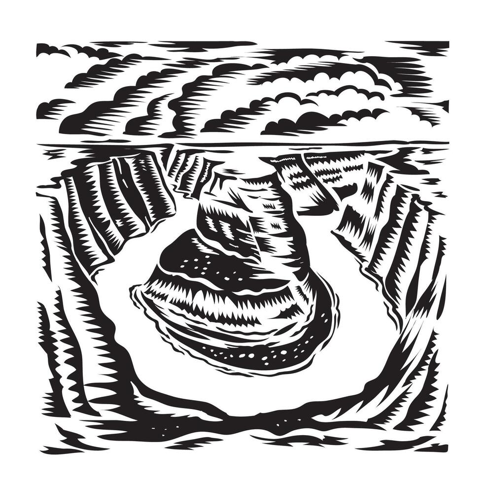 Horseshoe Bend in East Rim of Grand Canyon Arizona Retro Woodcut Art vector