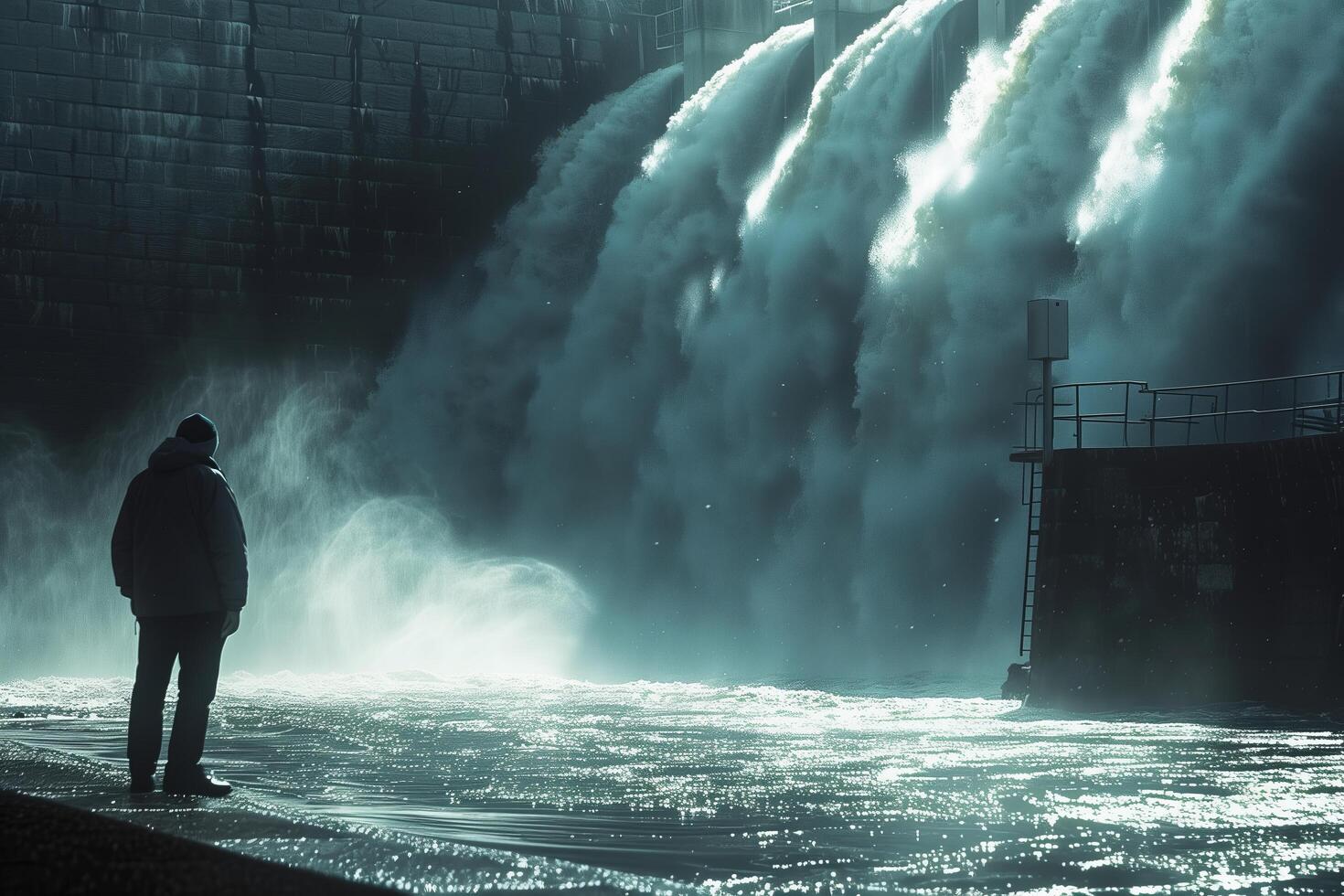 A man standing in front of a waterfall photo
