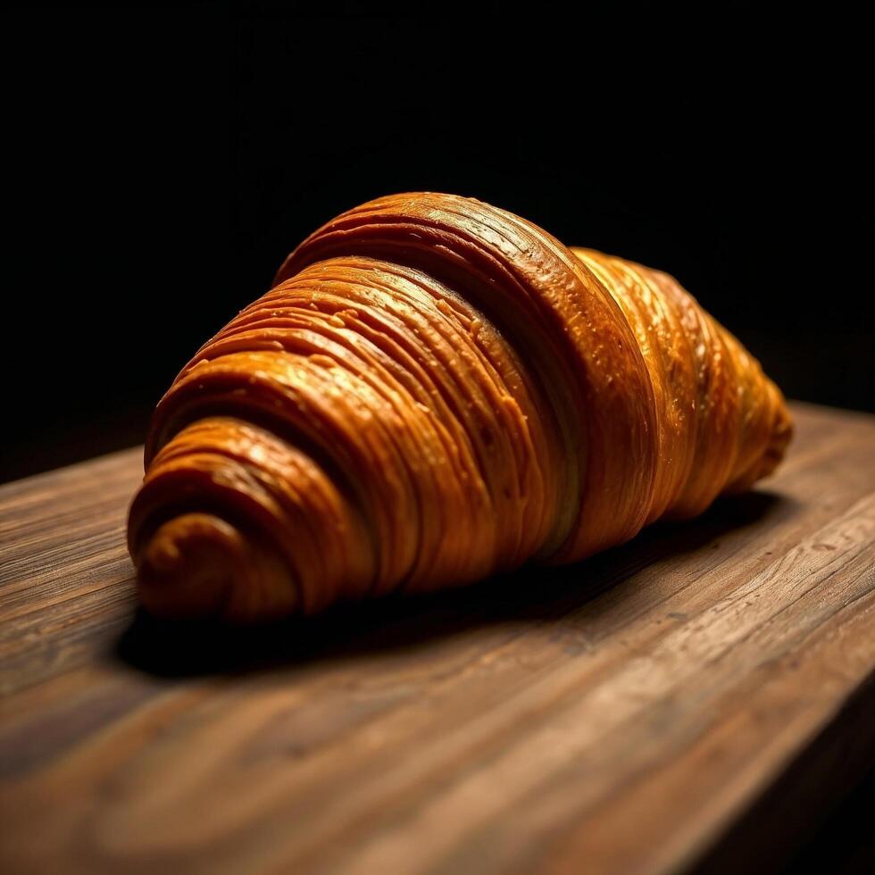 A croissant on a wooden table photo