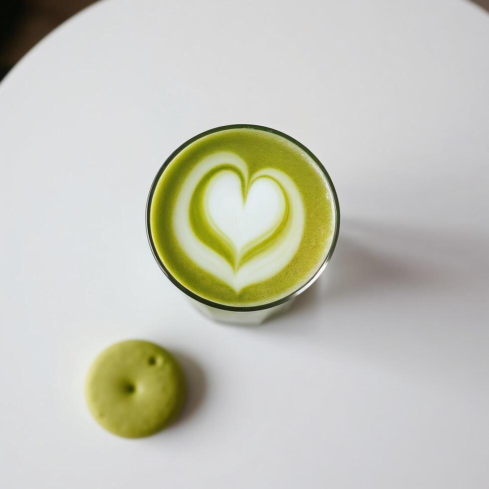 Matcha latte with heart shape photo