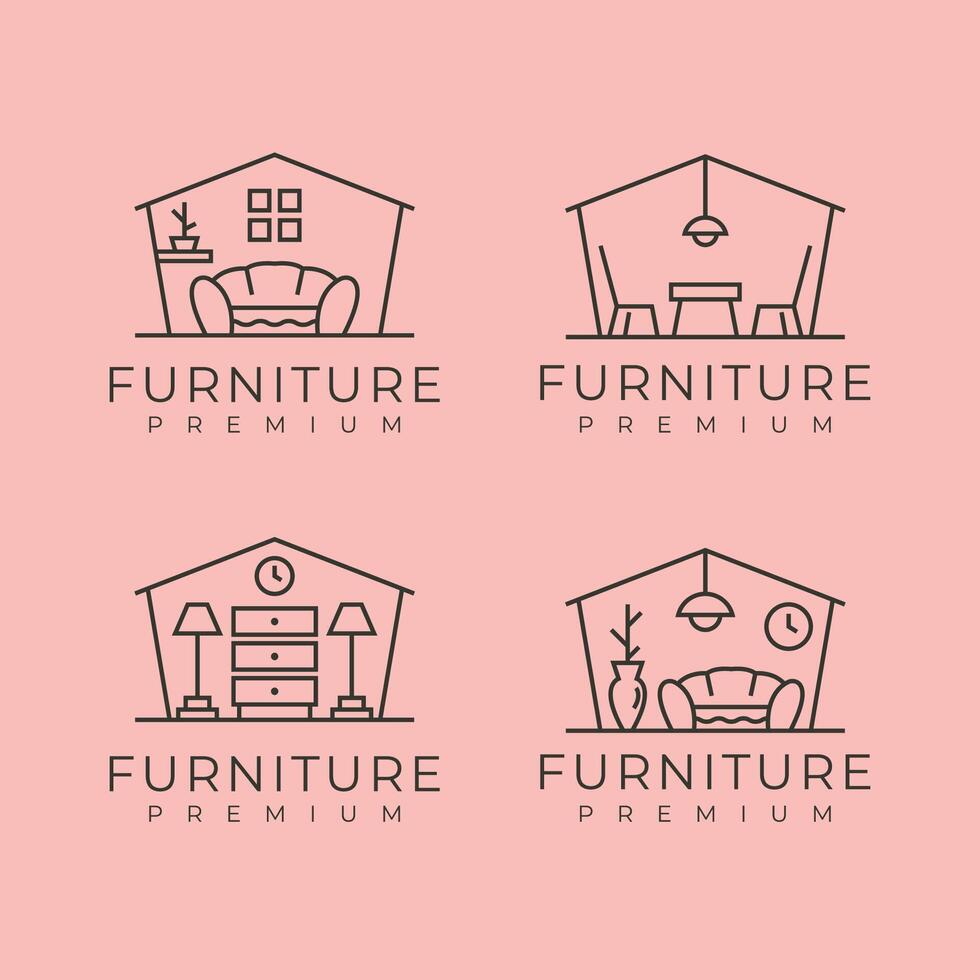 set of furniture line art illustration design, minimal logo design vector