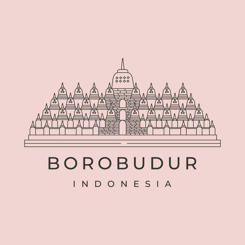 borobudur temple line art logo symbol illustration design vector
