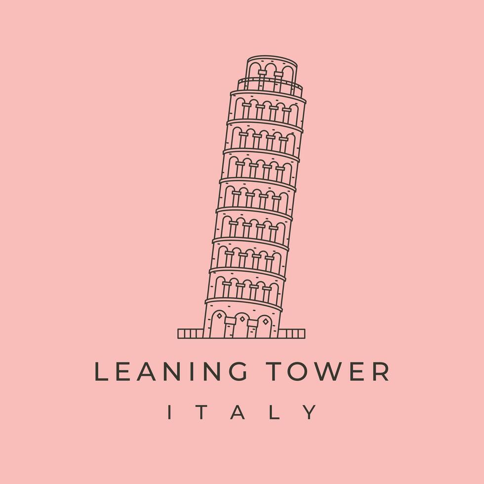 leaning tower of piza line art logo symbol illustration design vector