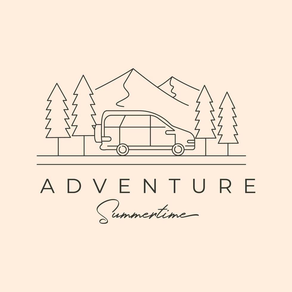 adventure travel mountain line art logo symbol illustration design vector