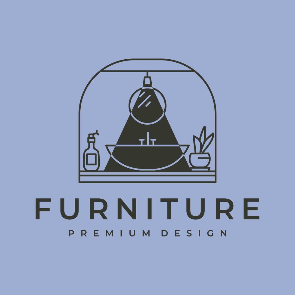 line art sink with light logo symbol illustration design vector
