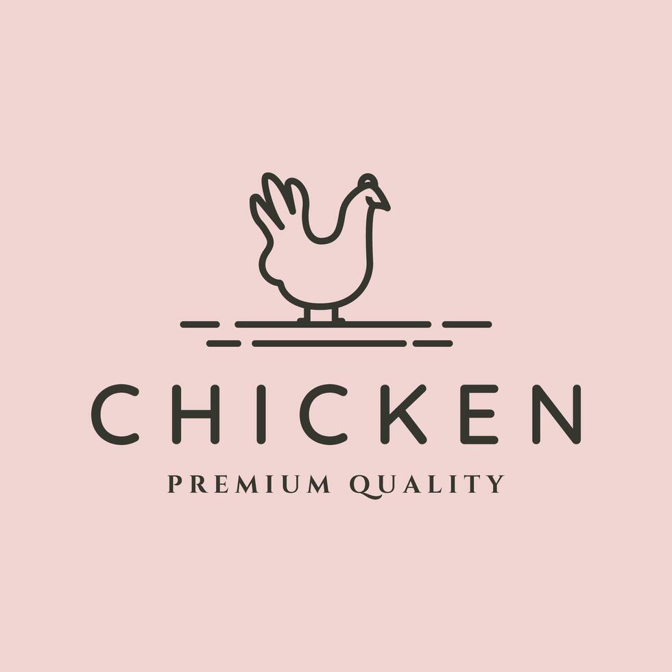 chicken minimalist line art logo symbol illustration design vector