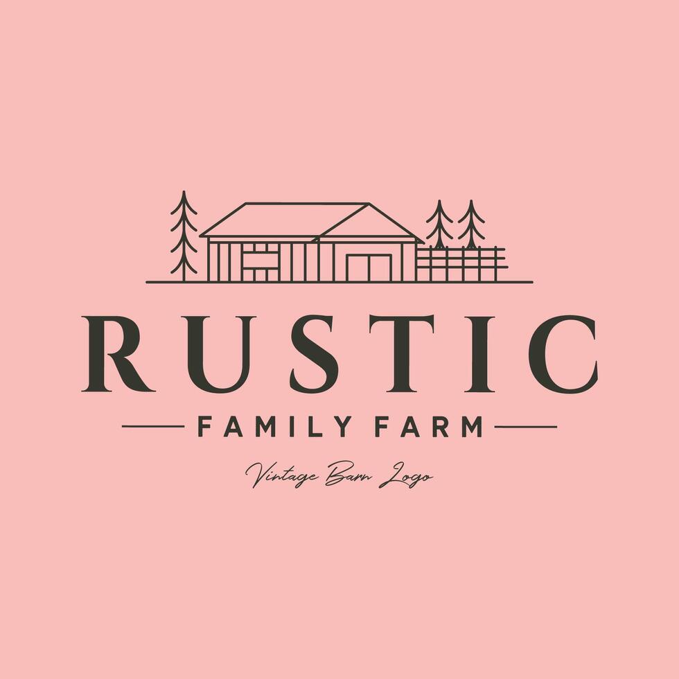 rustic family farm line art logo symbol illustration design vector