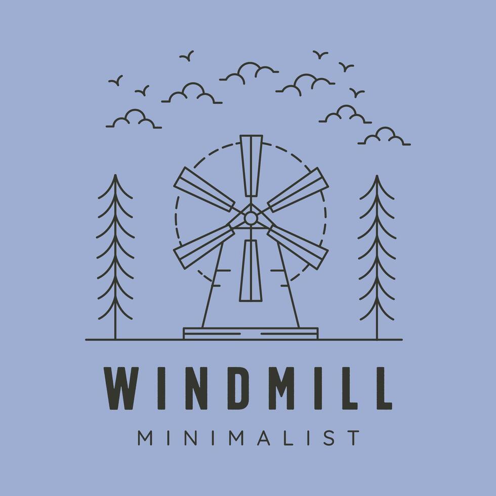 windmill minimalist line art logo symbol illustration design vector