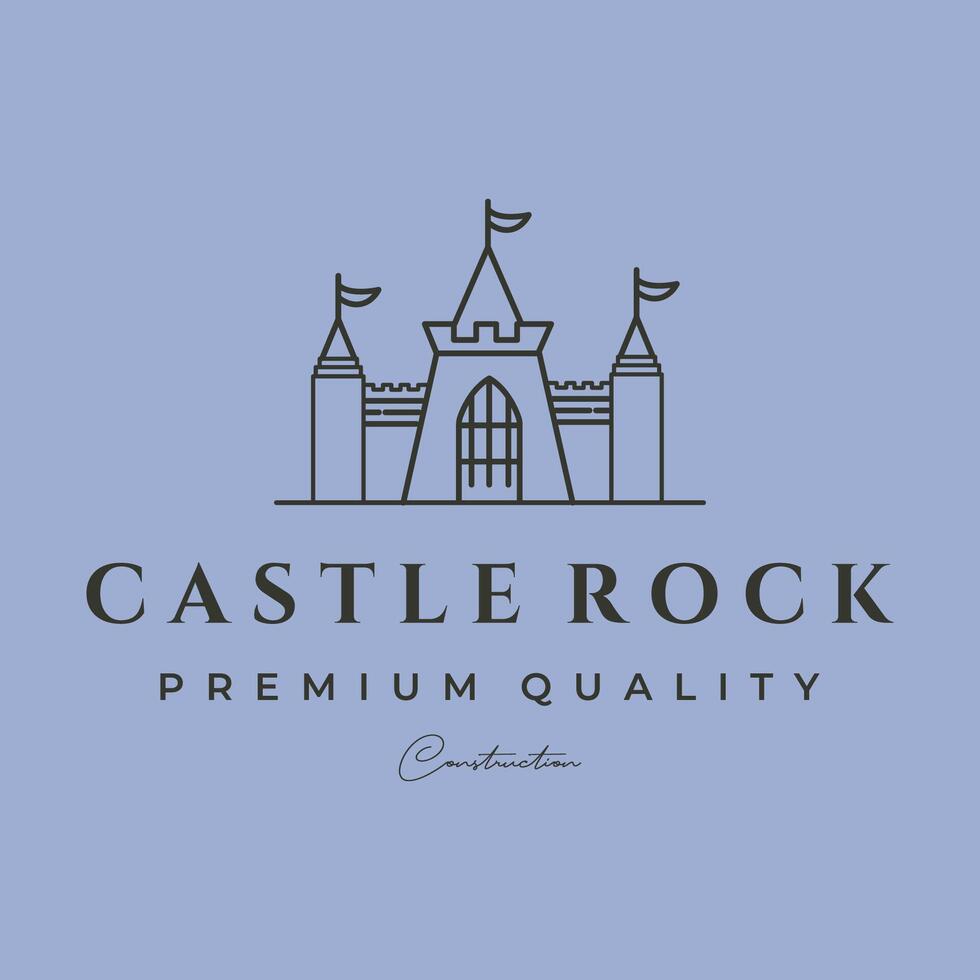 castle rock line art logo symbol illustration design vector