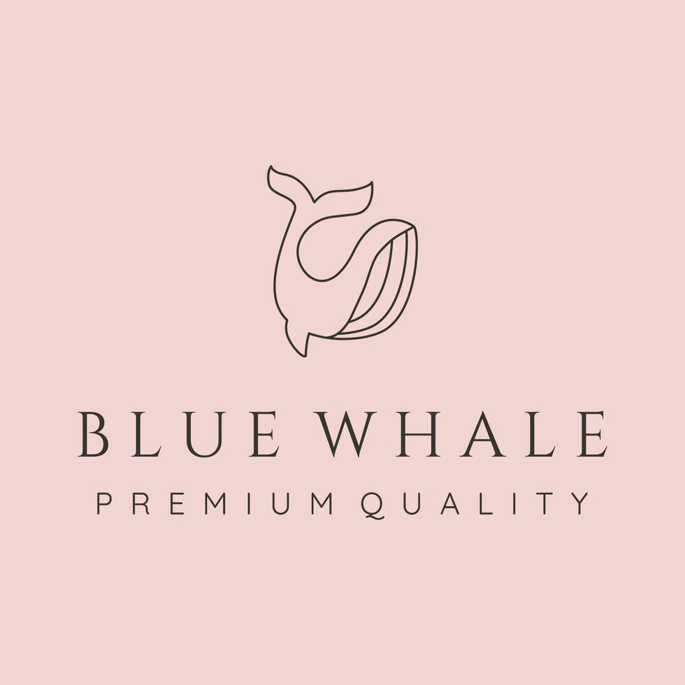 blue whale line art logo symbol illustration design vector