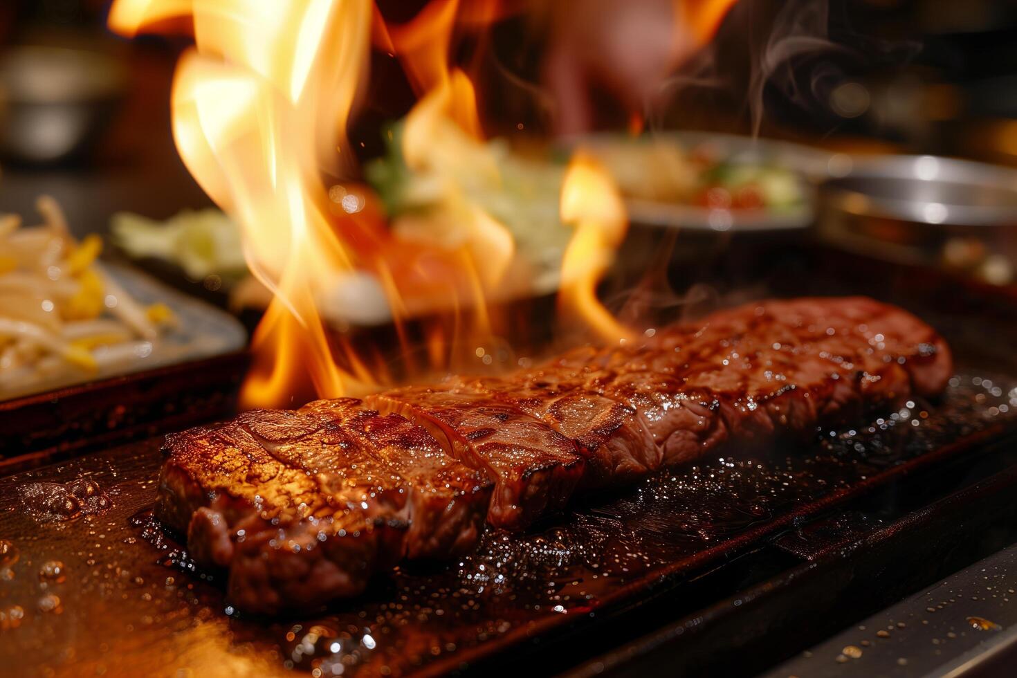 A large steak being cooked on a grill photo
