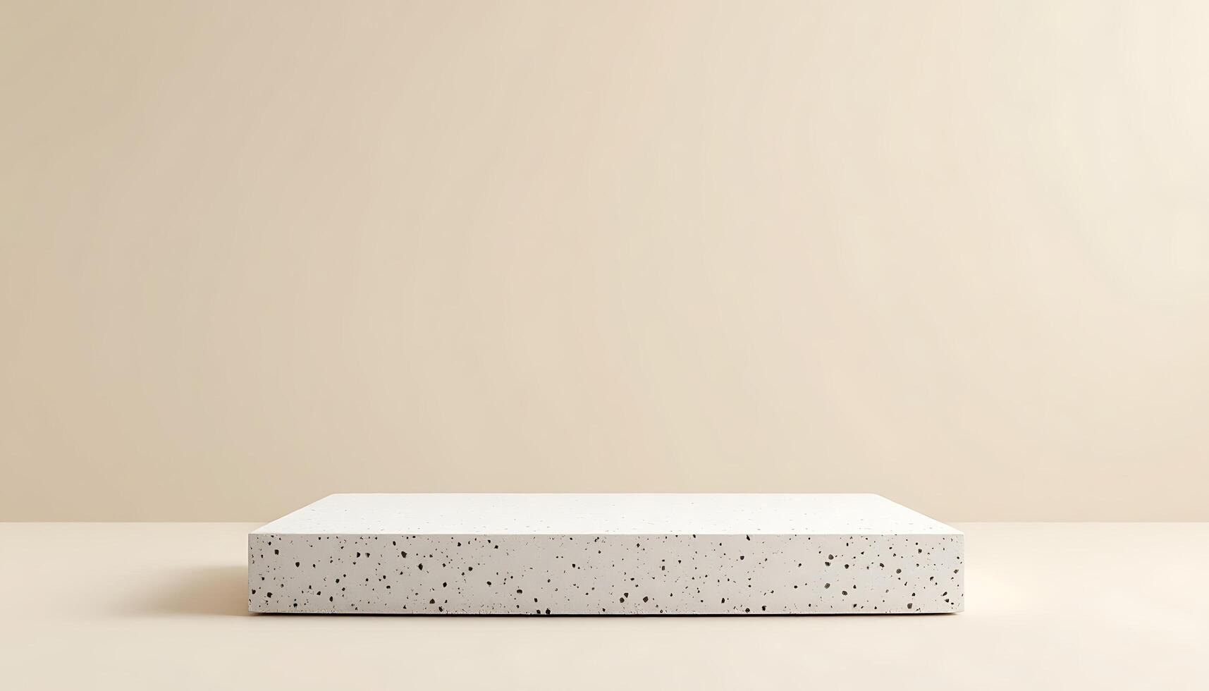 . Minimalist White Terrazzo Display Platform on Beige Background photo