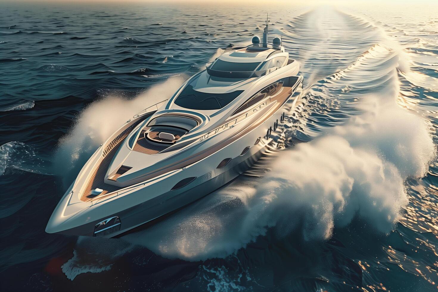 A luxury yacht is traveling through the ocean photo